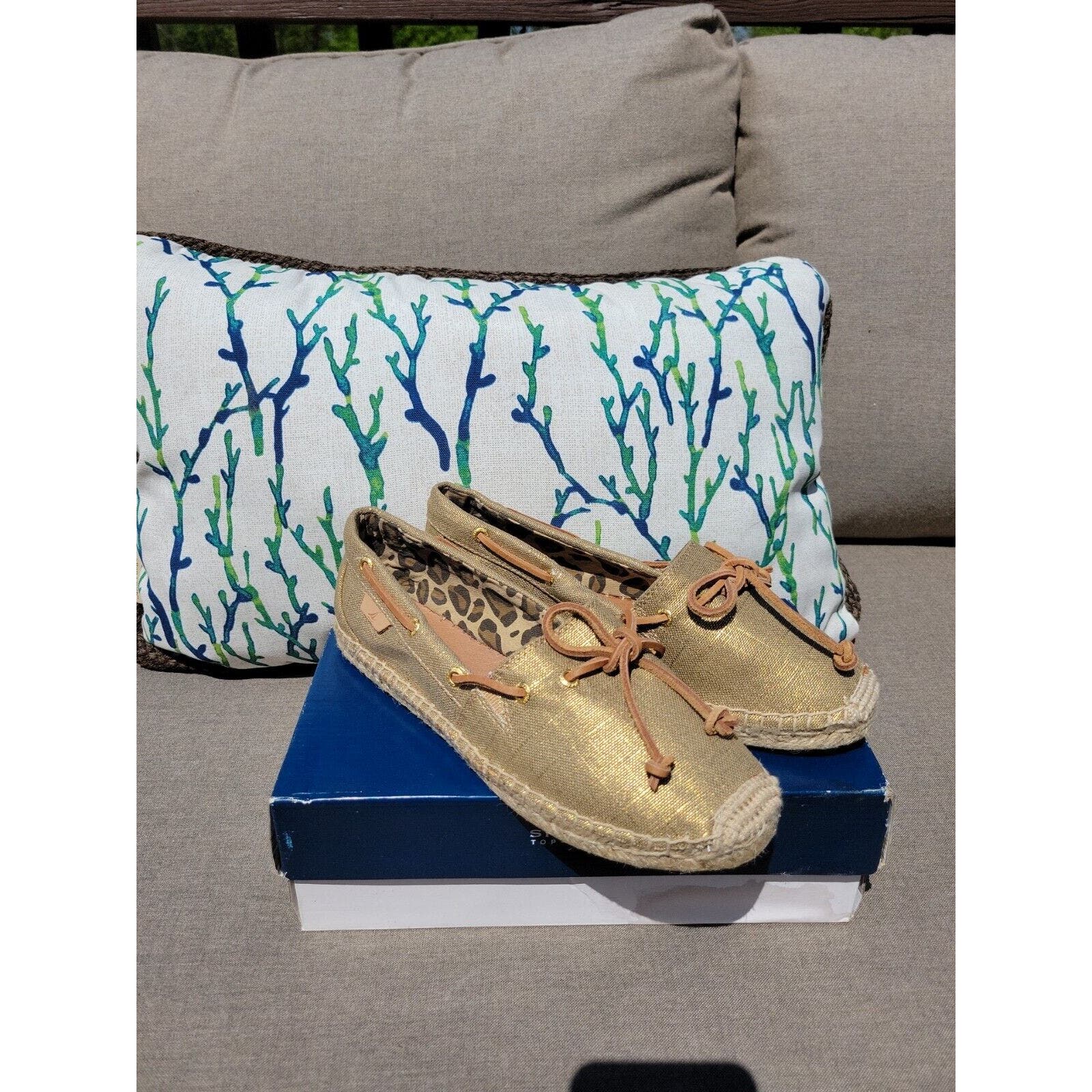 Sperry Top Sider Katama Linen Metal Canvas Womens Size 7 Gold